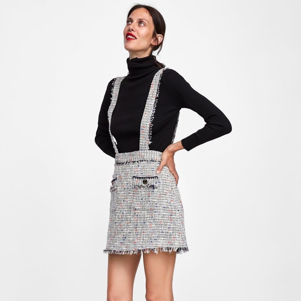 zara tweed mini skirt with suspenders
